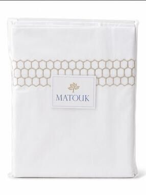 Matouk Liana Queen 100% Cotton champagne Percale Flat Sheet
